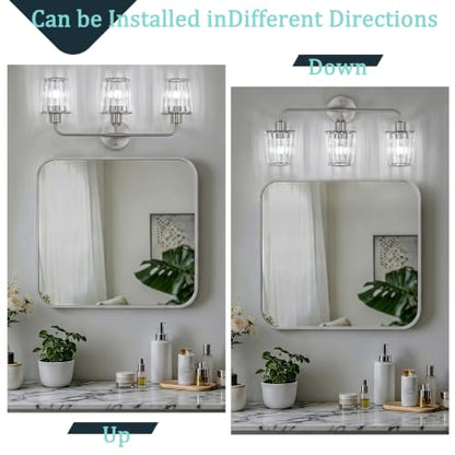 Brushed Nickel Vanity Lights 3-Light Crystal Bathroom Light Fixtures | Modern Bathroom Vanity Light E26 Wall Light over Mirror (Exclude Bulb) - color: Brushed Nickel, size: 3-Light