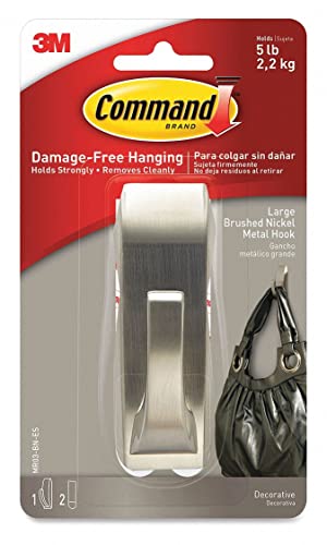 Command Large Modern Reflections Metal Hook, Brushed Nickel, 1-Hook, 2-Strips, Decorate Damage-Free (Pack of 16) - color: Brushed Nickel, size: Large (Pack of 16)