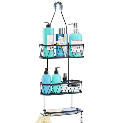 HapiRm Hanging Shower Caddy, Rustproof & Waterproof Shower Organizer with Soap Holder & 4 Hooks, No Drilling Hanging Bathroom Shelf for Bathroom - Black