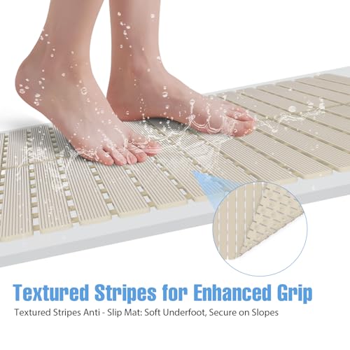 Shower Mat Non-Slip Bath Mat for Tub and Shower Stall,236 Suction Cups with Drain Holes, Quick Dry Machine Washable, Extra Grip for Stand Up Showers, Bathroom Essentials 24x24 Inch (Light Brown) - color: Light Brown