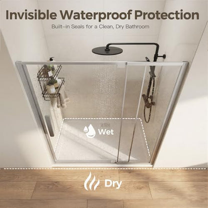 44-48" W x 72" H Pivot Shower Doors, Semi-Frameless Swing Water Repellent Glass Shower Doors with 1/4" (6mm) Clear SGCC Tempered Glass, Chrome Finish, Reversible Installation, Magnetic Closing | 1/4" (6mm) Clear SGCC Tempered Glass with a 24.8" walk-in op