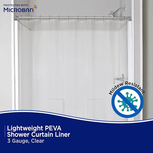 Kenney MB61122PK2 Microban Protected Lightweight 2.8 Gauge Waterproof PEVA Shower Curtain Liner with Durable Eyelet Hang Holes and Weighted Magnetic Hem for Bathroom, 70" W x 72" H, Clear, 2-Pack - color: Clear