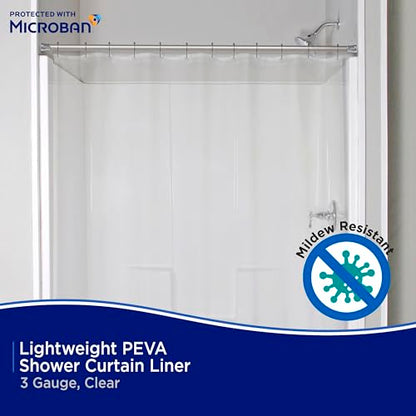 Kenney MB61122PK2 Microban Protected Lightweight 2.8 Gauge Waterproof PEVA Shower Curtain Liner with Durable Eyelet Hang Holes and Weighted Magnetic Hem for Bathroom, 70" W x 72" H, Clear, 2-Pack - color: Clear