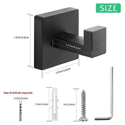Heavy Duty Stainless Steel Towel Hooks, Wall Mounted Square Robe Hooks for Bathroom, Kitchen, Bedroom, Hotel Matte Black 2 Pack - color: Matte Black