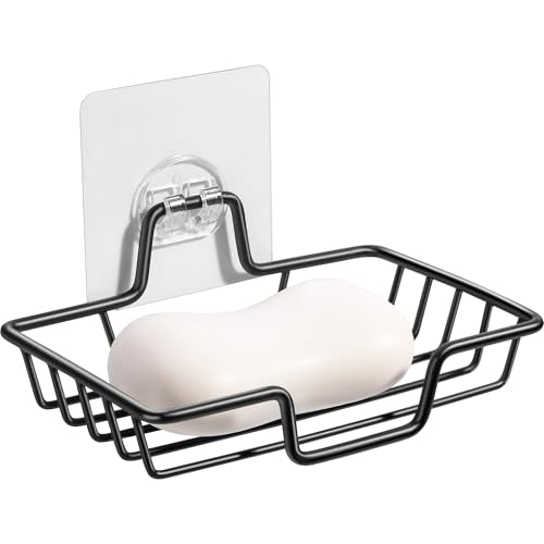 Rainspire Bar Soap Holder for Shower, 304 Stainless Steel Rustproof, Wall Adhesive, Soap Tray Bar Soap Sponge Holder for Bathroom & Kitchen, Square, Black - color: Black