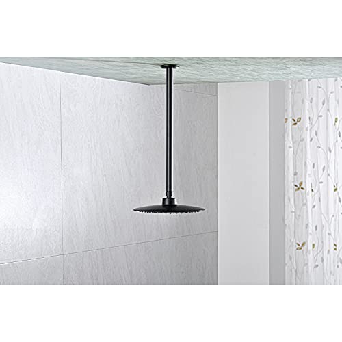 16 Inch Matte Black Ceiling Mounted Shower Arm for Rain Shower Head | Shower arm and flange - color: Black, size: 16 Inches
