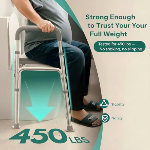 HOMEAL Raised Toilet Seat Riser with Handles for Seniors, 450LBS Heavy-Duty 3in1 Commode Chair for Disabled & Patients with Reinforced Frame & Protective Deflector, Built for Safety & Clean - size: Without Commode