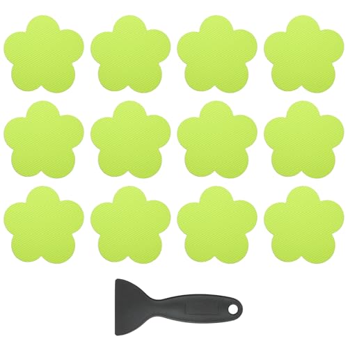 PATIKIL 12 Pcs Non Slip Bathtub Stickers, Anti Slip Shower Stickers with Scraper Bathroom Shower Floor Decals Flower Shape Cute Treads Tubs, Grass Green - color: Grass Green