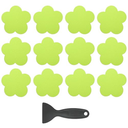 PATIKIL 12 Pcs Non Slip Bathtub Stickers, Anti Slip Shower Stickers with Scraper Bathroom Shower Floor Decals Flower Shape Cute Treads Tubs, Grass Green - color: Grass Green