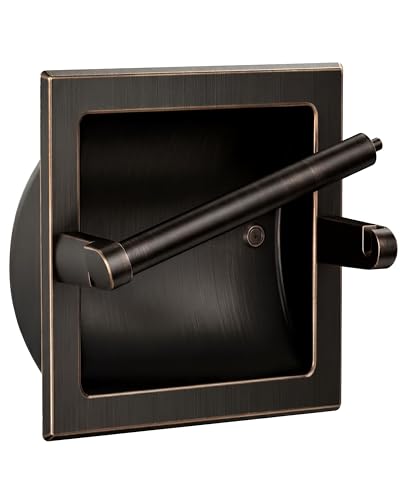 Recessed Toilet Paper Holder Wall Mounted Oil Rubbed Bronze | 304 Stainless Steel Post Pivoting Design Easy to Change Roll, in Wall Toilet Paper Holder for Mega Roll for Bathroom - color: Oil Rubbed Bronze