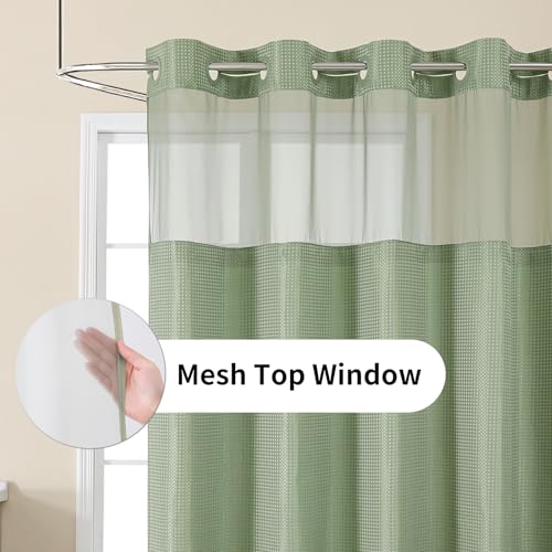 Colorful Star No Hook Shower Curtain with Snap in Fabric Liner, Waffle Weave Heavy Duty Thick Shower Curtains with Mesh Top Window, Hotel Style Waterproof Bathroom Curtain Set, 72'' x 81'', Sage Green - color: Sage Green, size: 72"W x 81"L (Pack of 1)