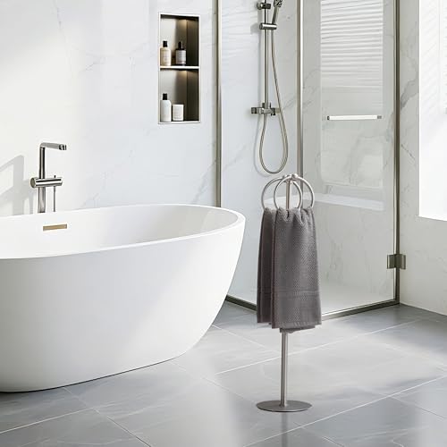 Adjustable Brush Nickel Towel Rack,Freestanding Bathroom Towel Holder - color: Brushed Nickel
