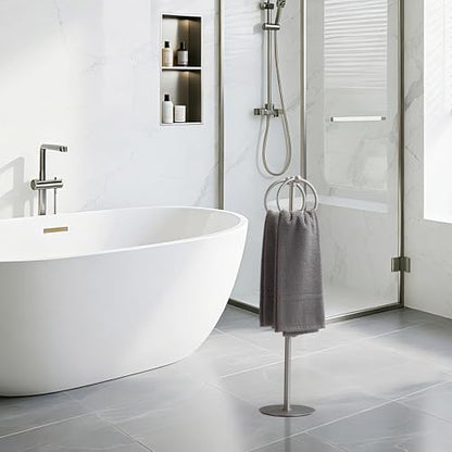 Adjustable Brush Nickel Towel Rack,Freestanding Bathroom Towel Holder - color: Brushed Nickel