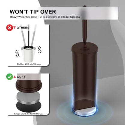 Stainless Steel Toilet Bowl Brush and Holder Set Scrubber Bronze Brown | Weighted Stable Base Removable Inner Tube Toilet Bowl Brush Splash-Proof Design for Deep Cleaning Space Saving Storage - color: Bronze
