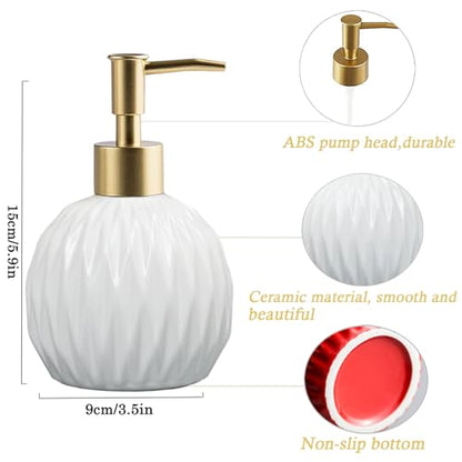 Ceramic Soap Dispenser White with Gold Pump,Modern Design Cylindrical Lotion Dispenser Bottle,Refillable Liquid Hand Soap Dispenser for Kitchen,Bathroom,Washroom - color: White（b）