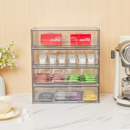 Vtopmart 12.1''W Clear Stackable Storage Drawers,3 Pack Acrylic Plastic Organizers Bins for Makeup Palettes, Cosmetics, and Beauty Supplies,Ideal for Vanity, Bathroom,Cabinet,Desk Organization | Clear Pull-Out Plastic Drawers, Stackable Design for Makeup