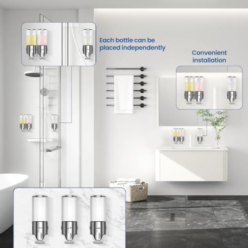 EXIN DECHEN Shampoo and Conditioner Dispenser(Triple x 16.9 oz,Clear) | Easy Installation,Wall-Mounted,Bottle Separable,Large Capacity,Shower Shampoo Conditioner Body Wash Dispenser for Bathroom - color: Clear
