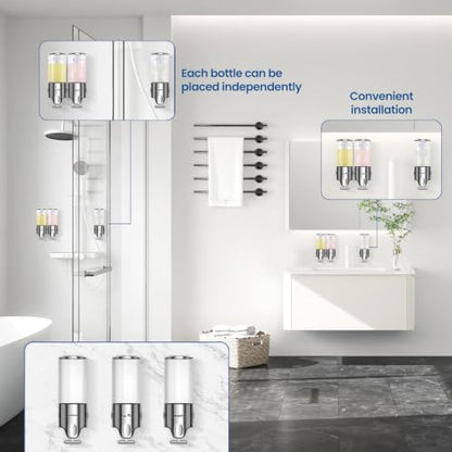 EXIN DECHEN Shampoo and Conditioner Dispenser(Triple x 16.9 oz,Clear) | Easy Installation,Wall-Mounted,Bottle Separable,Large Capacity,Shower Shampoo Conditioner Body Wash Dispenser for Bathroom - color: Clear