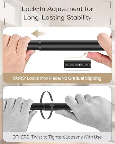 Heavy Duty Tension Curtain Rod by EZFurni, 63 to 160 Inches, Anti-Slip Spring Loaded Curtain Rods No Drilling, Apartment Renter Friendly Tension Rods for Windows, Bathroom, Patio, Room Divider, Black - color: Black, size: 63-160 Inches