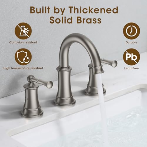 Classic Brushed Nickel Bathroom Faucet,Bathroom Sink Faucet | 360° Rotatable Spout, 2 Handles, 3 Hole Widespread, Pop Up Drain & Supply Lines Included, Antique Style (L2304-BN) - color: Nickel