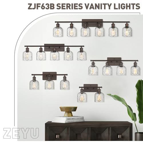 zeyu 2-Light Bathroom Vanity Light, Farmhouse Wall Sconce Lighting with Clear Hammered Glass, Oil Rubbed Bronze Finish, ZJF63B-2W ORB - color: Oil Rubbed Bronze|Hammered Glass, size: 2-Light