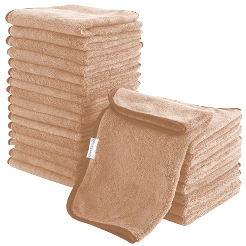Cosy Family 24 Pack Soft Washcloths Set - 12 x 12 inches, Quick Drying - Highly Absorbent Coral Velvet Fingertip Towel Bathroom Wash Clothes for Bath, Spa, Facial, Kitchen - Brown - color: Brown, size: Washcloths (Pack of 24)