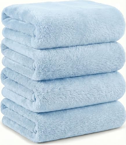 Microfiber Bath Towels Set, Compact Size 20 x 43 in, Hyaluronic Acid-Infused, Soft on Skin, 4 Pack, Quick Dry, Absorbent (Aqua Blue) - color: Aqua Blue