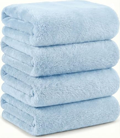 Microfiber Bath Towels Set, Compact Size 20 x 43 in, Hyaluronic Acid-Infused, Soft on Skin, 4 Pack, Quick Dry, Absorbent (Aqua Blue) - color: Aqua Blue