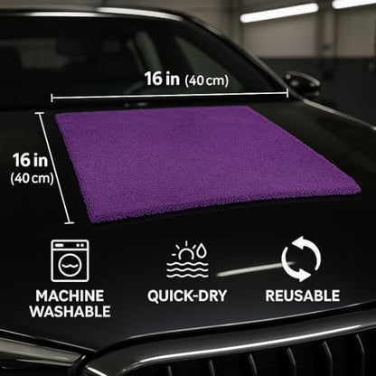 Paks - Edgeless Microfiber Towels 4-Pack - Car Detailing Wash Cloths for Cleaning - 16x16 Car Drying Towel - Lint Free Auto Rags for Polishing & Buffing - Purple & Grey Cleaning Supplies - size: 16 x 16 Inch