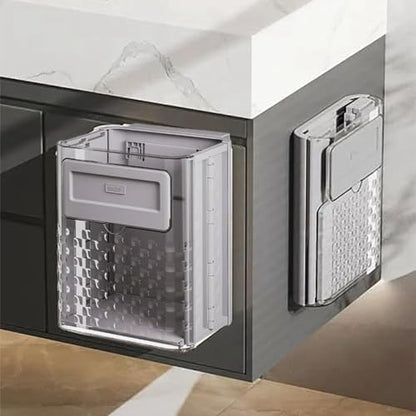 Wall-Mounted Foldable Trash can, Hanging Trash Can with Lid, Kitchen Garbage Can with Lid, Trash Can for Kitchen Cabinet Door or Under Sink, Bathroom, Living Room, Office, Food Waste Bin (Gray) - color: Gray