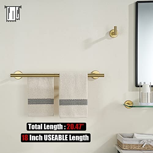 JQK Gold Double Towel Bar, 20.5 Inch 304 Stainless Steel Thicken 0.8mm Towel Rack Bathroom, Towel Holder Brushed Gold Wall Mount, Useable Length 18 Inch 2 Pack, TB100L18-BG-P2 - color: Brushed Gold, size: 20.5 Inch (2 Pack)