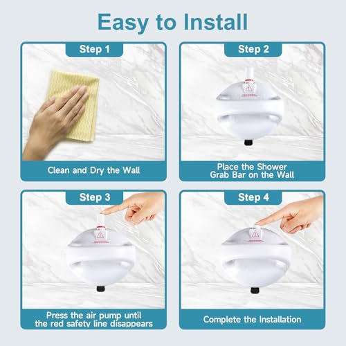 Upgraded Suction Shower Grab Bar, Extra Strong 418lb Suction Handle for Bathtubs, Showers, and Toilets, Safety for Elderly/Seniors, White, 2 Pack