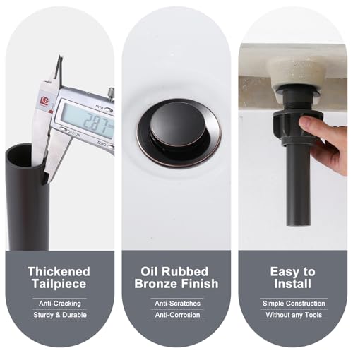 Bathroom Sink Drain with Overflow Vessel Sink Stopper,Pop Up Drain for Bathroom Sink Pop Up Drain Stopper for Hair Catcher,Oil Rubbed Bronze - color: Oil Rubbed Bronze, style: With Overflow