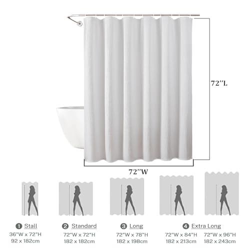 Aiyufeng 3D Textured White Shower Curtain for Bathroom, Fabric Shower Curtain Soft Cloth & Hotel Spa Quality, Luxury Boho Bathroom Curtains, Machine Washable, White, 72x72 Inches - color: White, size: 72"W x 72"L (Pack of 1)