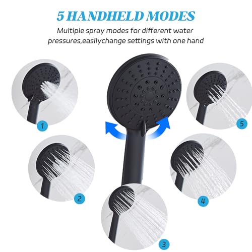 Shower Head 8'' High Pressure Rainfall, Handheld Shower Combo with 11'' Extension Arm, 5 Spray, Anti-leak Luxury Premium Quality, Rainfall Shower Head with Handheld Spray Combo, Matte Black - color: Polished Chrome, size: 8in