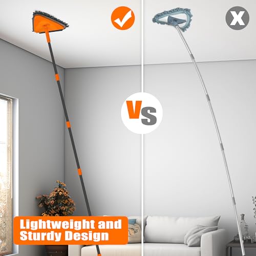JEHONN Wall Mop with Long Handle 80 inches, Upgraded 180° Collapsible Baseboard Cleaner Tool with Squeegee, Ceiling Duster with 3 Microfiber and 3 Chenille Pads for Cleaning Window, Cabinet (Orange) - color: Orange