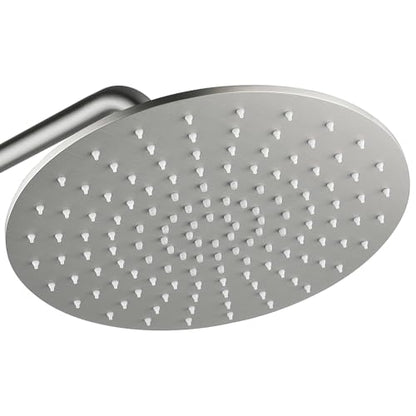 Solid Metal Large Rain Shower Head, Round High Flow Ceiling Rainfall Shower Head with Shower Arm and Flange, Reinforced Explosion-Proof Stainless Steel Construction (12-Inch, Brushed Nickel) - color: Brushed Nickel, size: 12 Inch