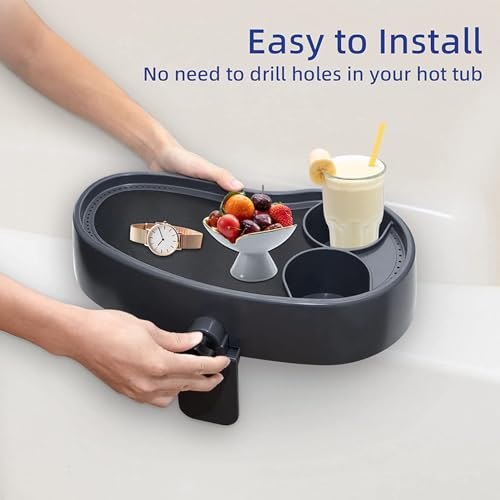Adjustable Hot Tub Tray, Plastic Anti Slip Tray for Bathtub with 2 Cup Holders, Hot Tub Serving Table for Beverage Books Food, Spa Accessory