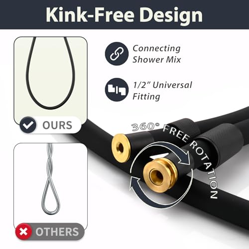 69 Inches Black Silicone Shower Head Hose Replacement For Cleaning | High Pressure Shower Hose Extra Long,Flexible Shower Bidet Hoses with Brass Insert and Nut, Rv Showerhead Hose Replacement - color: Black, size: 69 In