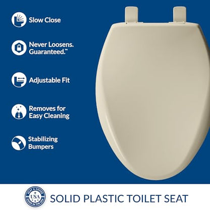 Mayfair Aurora Slow Close Toilet Seat, Easy Clean Hinges and Adjustable Perfect Fit Plastic Seat, Made in USA, Elongated, Bone - size: Elongated