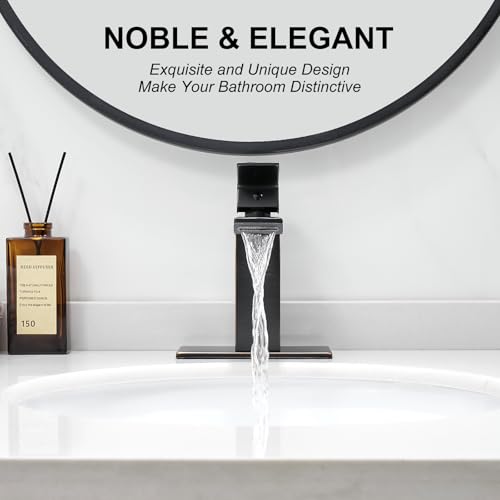 RUMOSE Bathroom Faucets 1 & 3 Hole Vanity Faucet with Drain Bronze | Single Handle Bathroom Sink Faucet Set Waterfall Spout Kit with Deck Plate Rv Lavatory Basin Faucet, Stainless Steel - color: Oil Rubbed Bronze