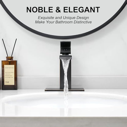RUMOSE Bathroom Faucets 1 & 3 Hole Vanity Faucet with Drain Bronze | Single Handle Bathroom Sink Faucet Set Waterfall Spout Kit with Deck Plate Rv Lavatory Basin Faucet, Stainless Steel - color: Oil Rubbed Bronze