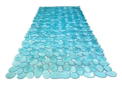 “Pebbles” Non-Slip Bathtub/Shower Mat 27.5”x14” Rectangular, Non-Toxic, Safe, Clean, Machine-Washable, Superior Grip & Drainage, Vinyl, for Smooth Floors ONLY, Transparent Aqua - color: Transparent Aqua (Blue-green), size: Rectangular (27.5"x14")