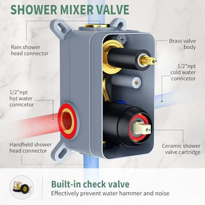 SunCleanse Rainfall Shower Faucet Set with High Pressure in Matte Black | Ceiling mounted shower combo set featuring a 12" rainfall shower head, handheld spray, and rough-in shower valve. - color: Matte Black, style: 12-ceiling