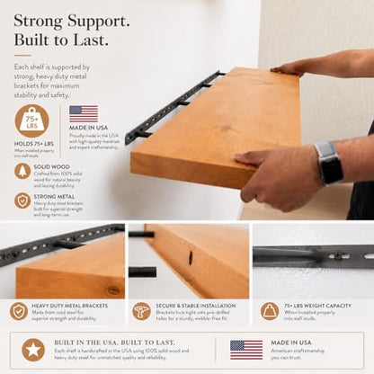 Floating Wall Shelves, Solid Natural Wood, Large and Small-Kitchen and Bathroom Shelf, Heavy Duty, Made in USA Set of 2 (Aged Oak, 48Wx8D) - color: Aged Oak, size: 48Wx8D