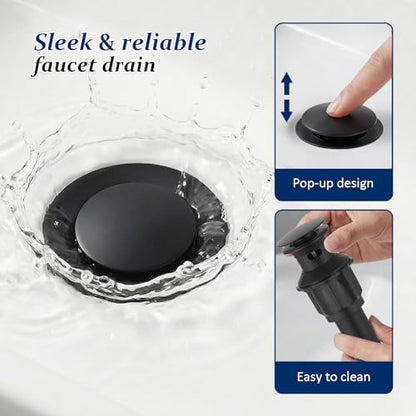 BWE Solid Bass Waterfall Bathroom Sink Faucet, Black & Gold for Farmhouse | Wide Waterfall Spout, Ceramic Cartridge, Fits 1 or 3-Hole Sink, Single Handle, Hardware Kit Included, Not for Vessel Sink - color: Black & Gold