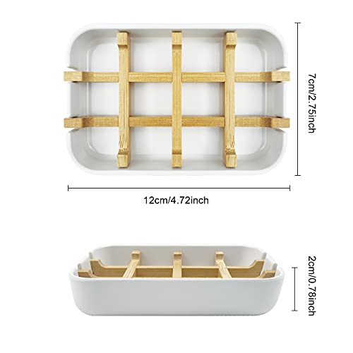 2 Pack Bamboo Soap Dish, Self-Draining Soap Box, Wooden Bamboo Bar Soap Holder for Shower, Bathroom, Kitchen, Bathtub, Bar Sink (White) - color: Two Pieces White