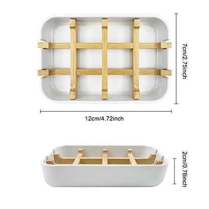 2 Pack Bamboo Soap Dish, Self-Draining Soap Box, Wooden Bamboo Bar Soap Holder for Shower, Bathroom, Kitchen, Bathtub, Bar Sink (White) - color: Two Pieces White