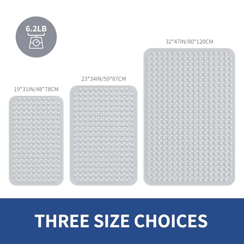 OTHWAY Extra Large Shower Mat 47"x 32", TPE Non Slip Shower Mat for Shower Stall, Inside Walk in Shower Mats with Drain Holes Suction Cups, Anti-Slip for Elderly (Light Grey) - color: Light Grey