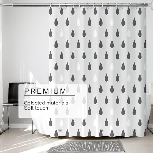 TIKABC Shower Curtain Liner, 4G PEVA Shower Liner, Plastic Waterproof Shower Curtains, 72x72 inch with Grommet Holes 3 Magnetic Weights - color: Black Raindrops